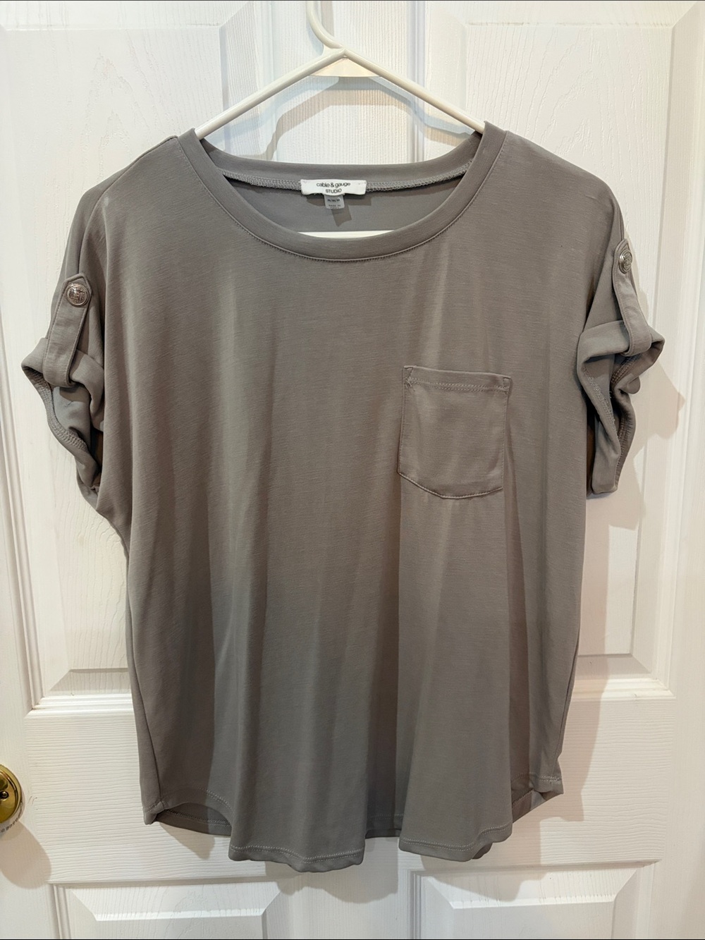 Soft Gray Rolled-Sleeve Pocket Tee